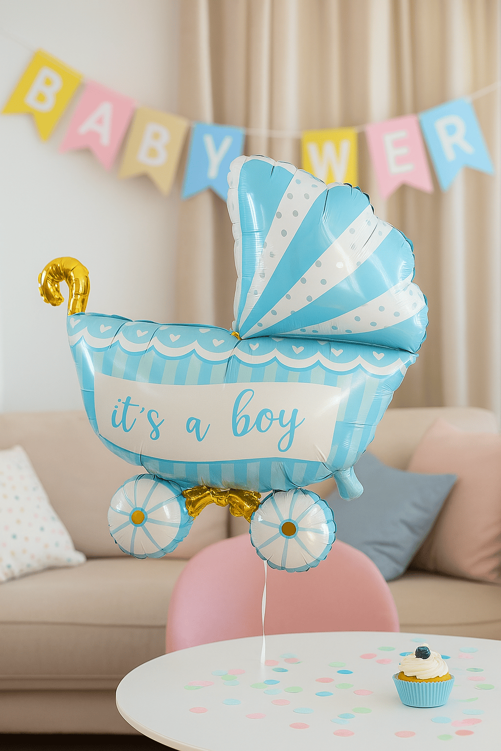 Folyo Balon baby boy mavi puset  79x71cm Cinsiyet Partisi Baby Shower Bebek Partisi