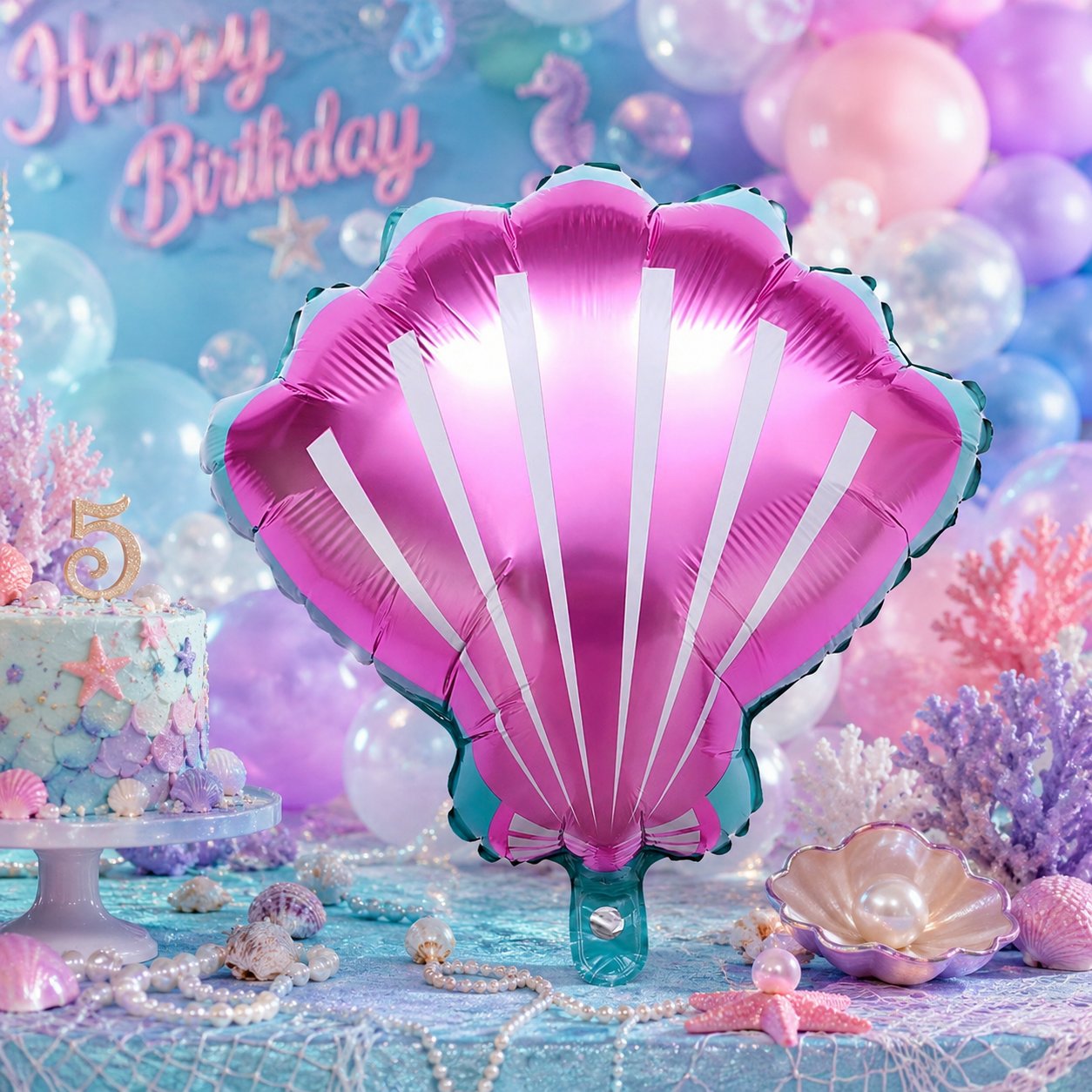 Folyo Balon deniz kabuğu lila pembe 52x54cm