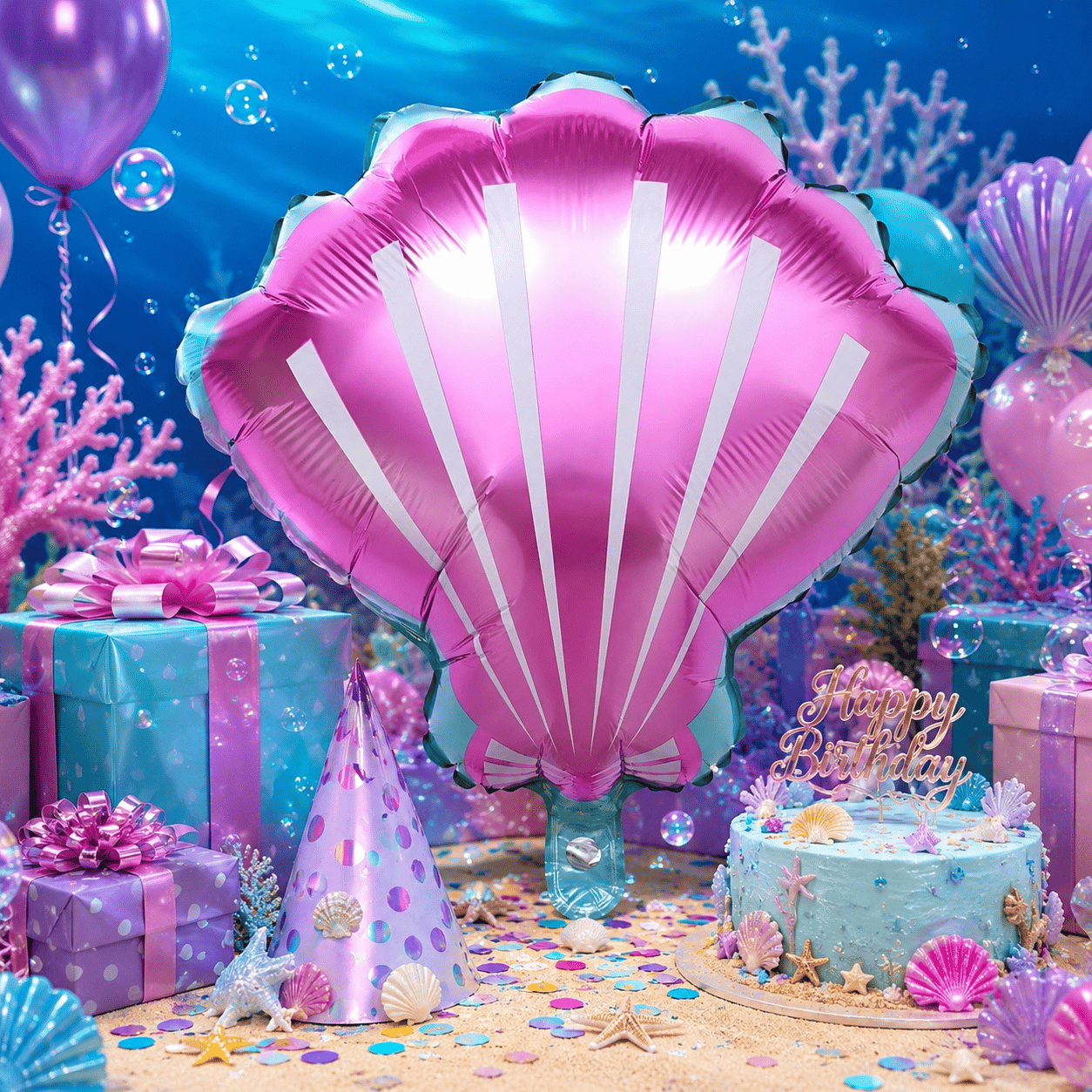 Folyo Balon deniz kabuğu lila pembe 52x54cm
