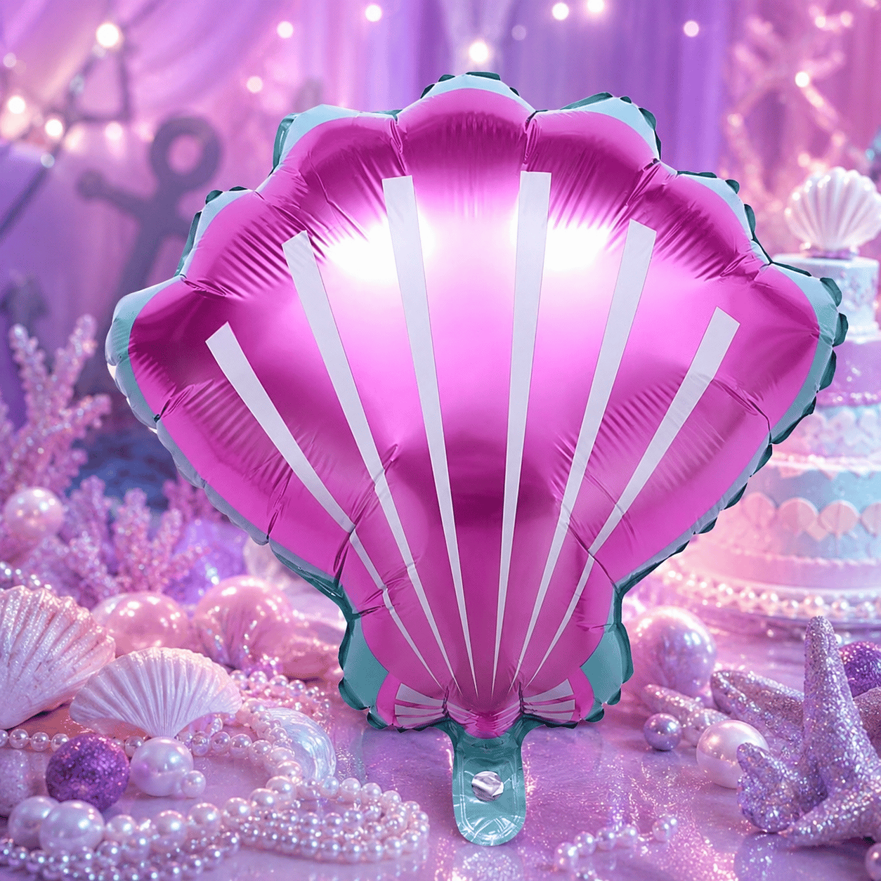 Folyo Balon deniz kabuğu lila pembe 52x54cm