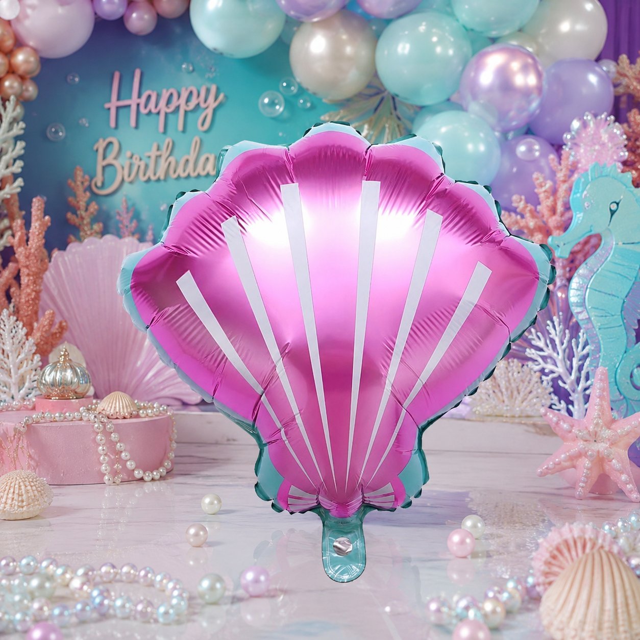 Folyo Balon deniz kabuğu lila pembe 52x54cm