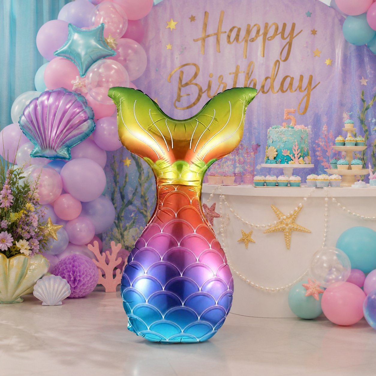 Folyo Balon Deniz Kızı Kuyruğu 36 inç rengarenk 8027