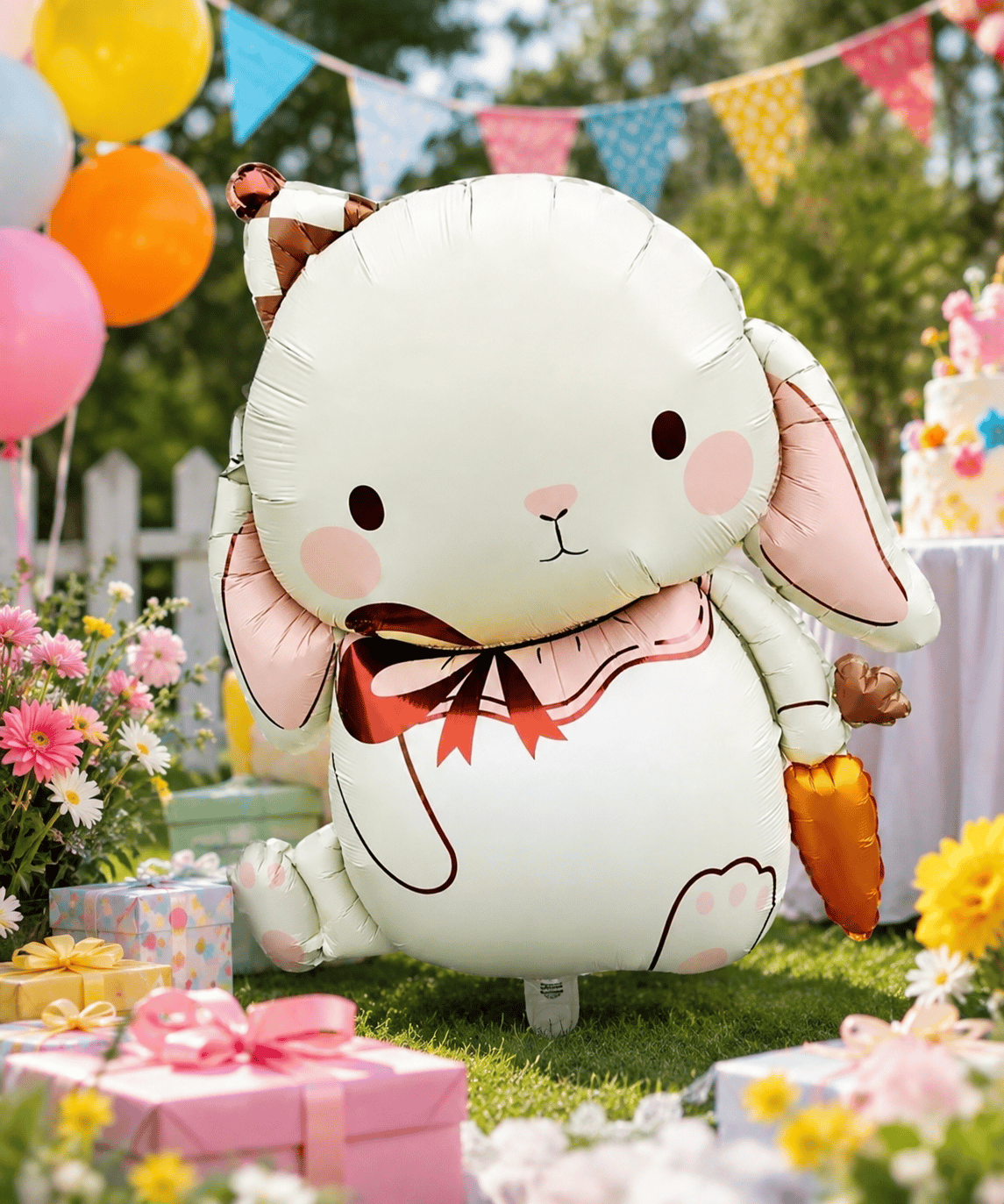 Folyo Balon Folyo Krem Tavşan 42*72 Cm havuçlu şapkalı
