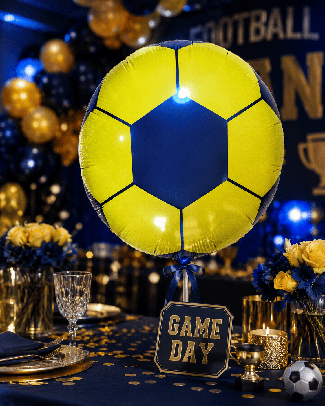 Folyo Balon Futbol Topu Sarı Lacivert 18'' 45cm fener
