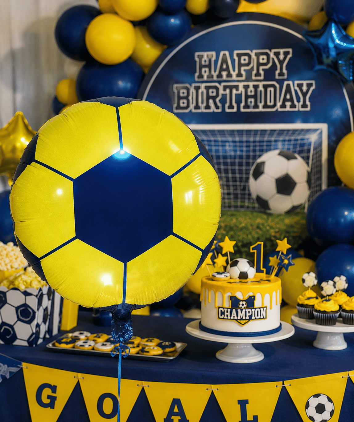 Folyo Balon Futbol Topu Sarı Lacivert 18'' 45cm fener