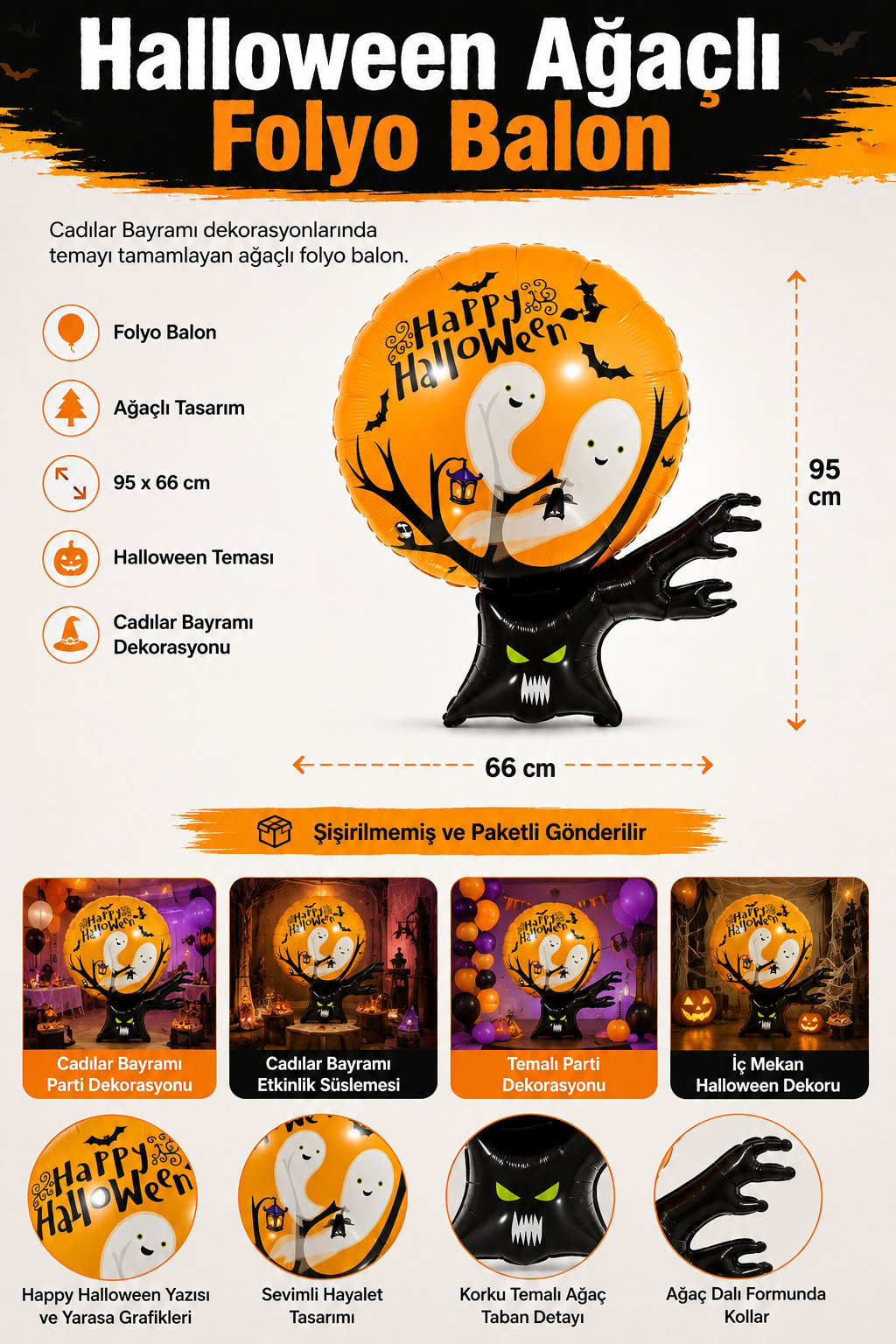 Folyo Balon Halloween Ağaçlı folyo balonlu 95*66