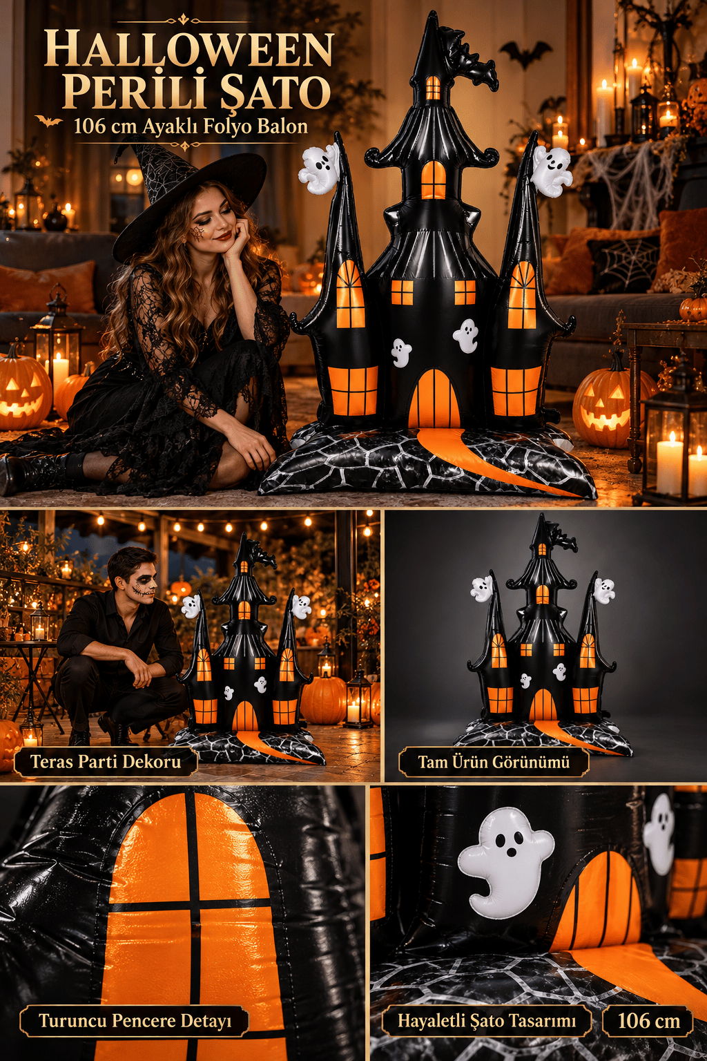 Folyo Balon Halloween Ayaklı Hallowen Şatosu Folyo Balon 150-106 cm
