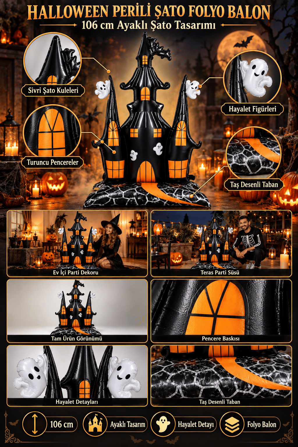 Folyo Balon Halloween Ayaklı Hallowen Şatosu Folyo Balon 150-106 cm