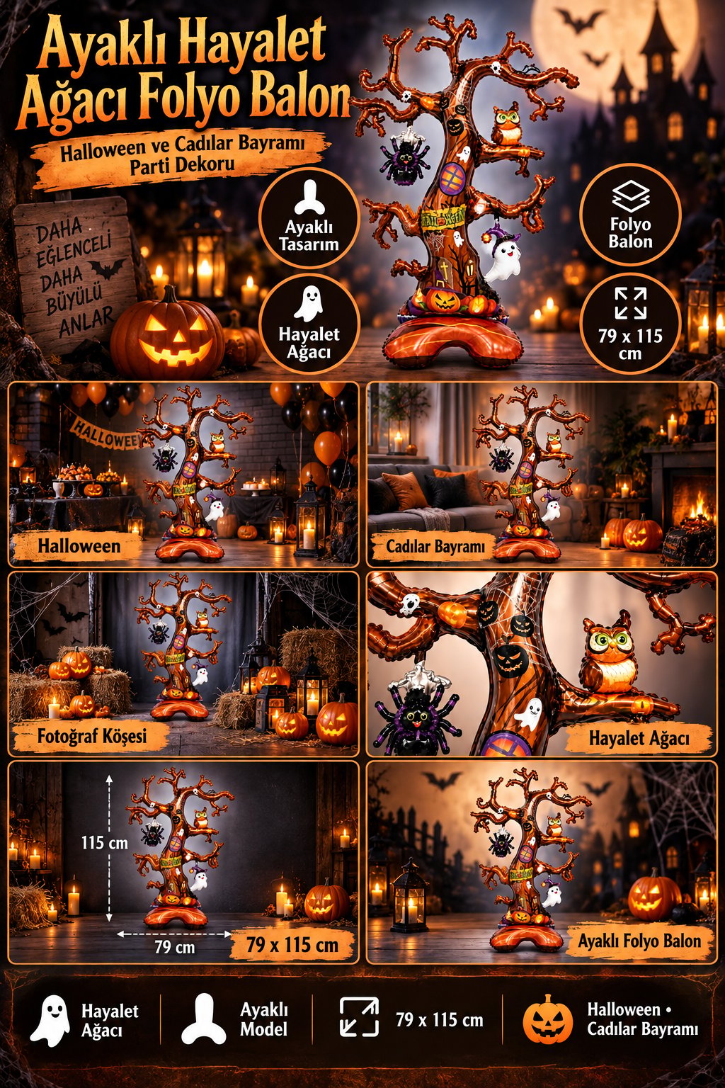 Folyo Balon Halloween Ayaklı Hayalet Ağacı 79*115c cadılar bayramı
