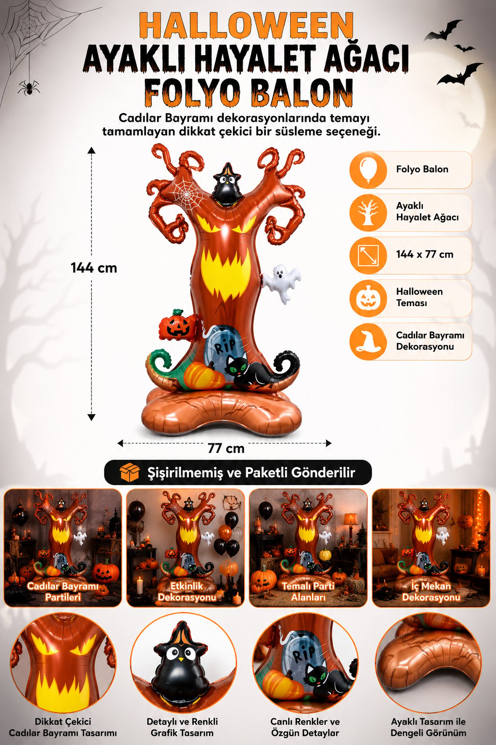 Folyo Balon Halloween Ayaklı Hayalet Ağacı 144*77