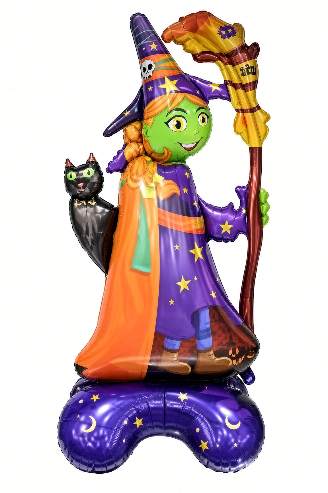 Folyo Balon Halloween Ayakta duran süpürgeli kedili cadı 128-65x45cm