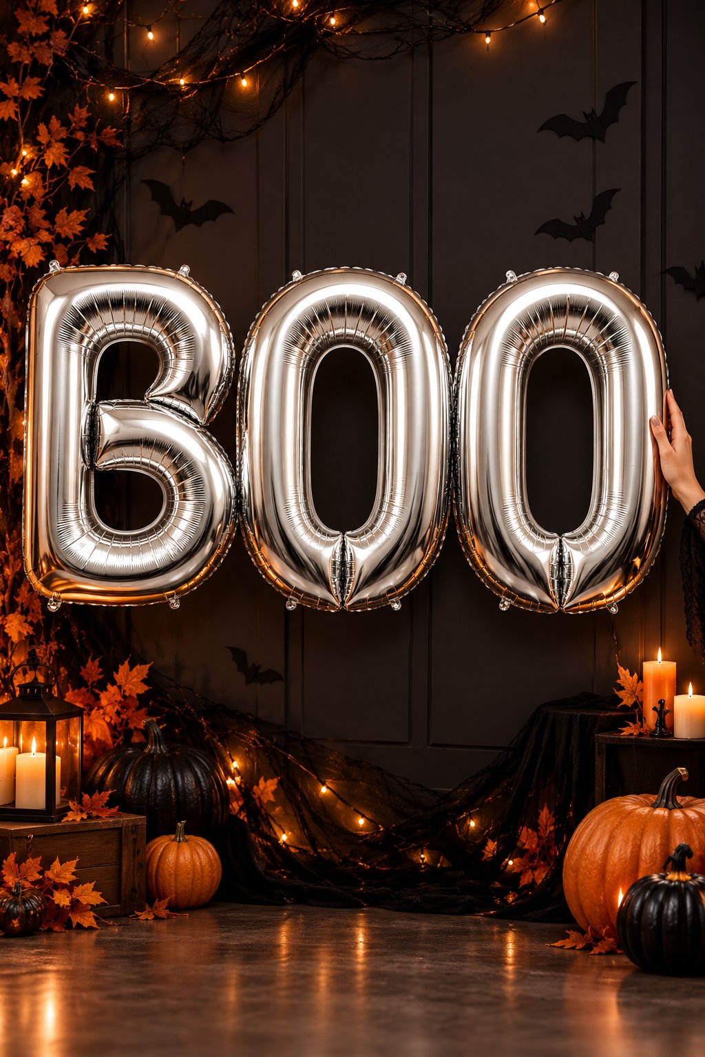 Folyo Balon Halloween BOO yazısı 100 cm 40inç gümüş set