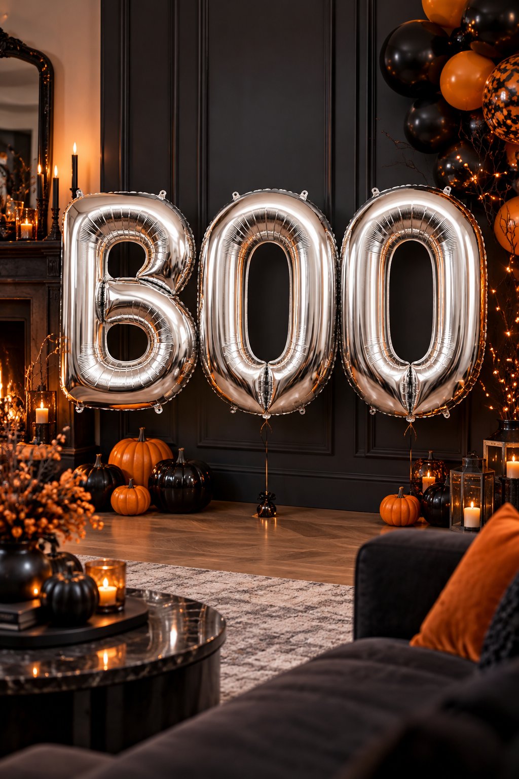 Folyo Balon Halloween BOO yazısı 100 cm 40inç gümüş set