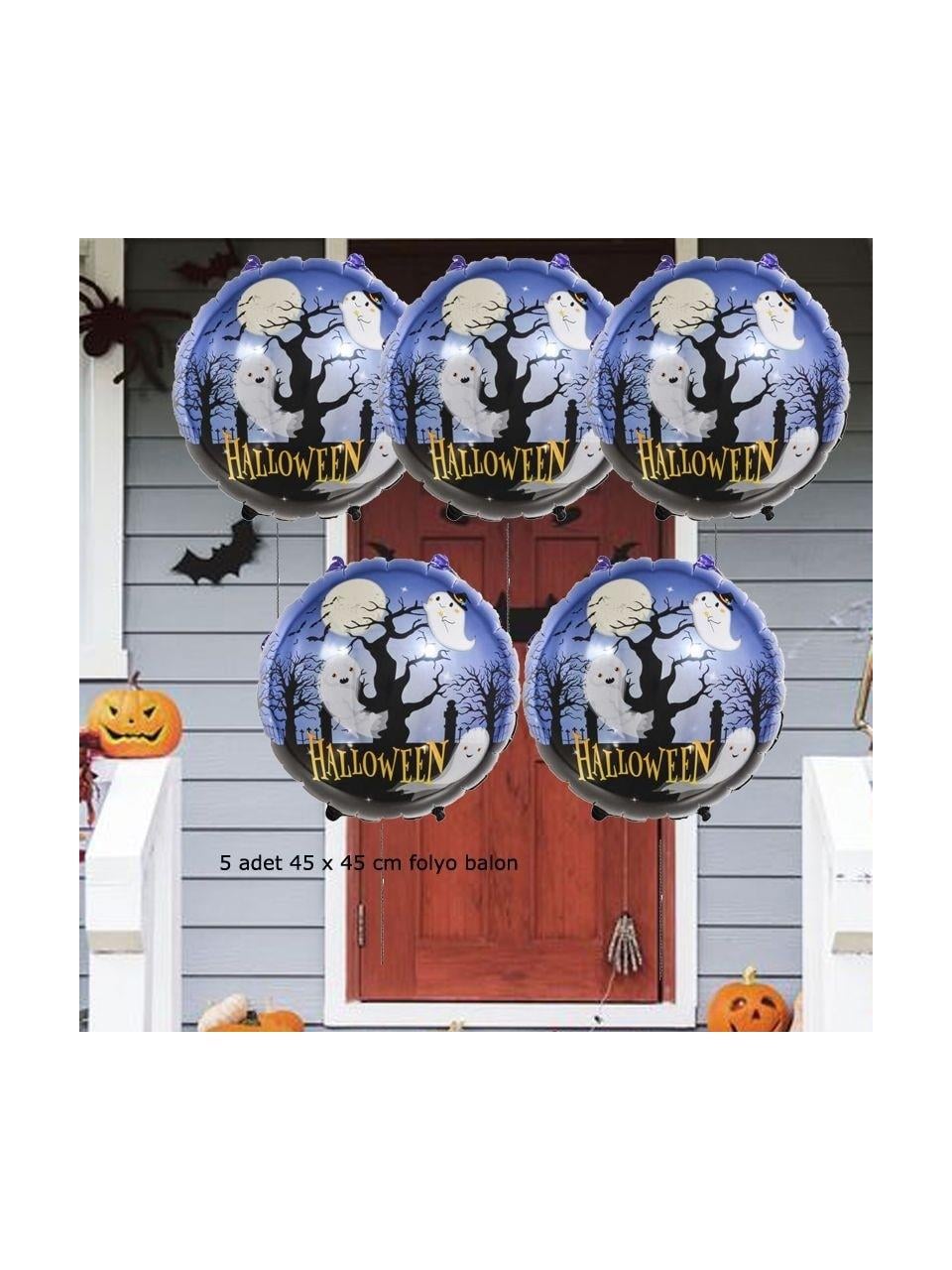Folyo balon Halloween cadılar bayramı yuvarlak ağaç üstünde hayaletler 45*45 cm