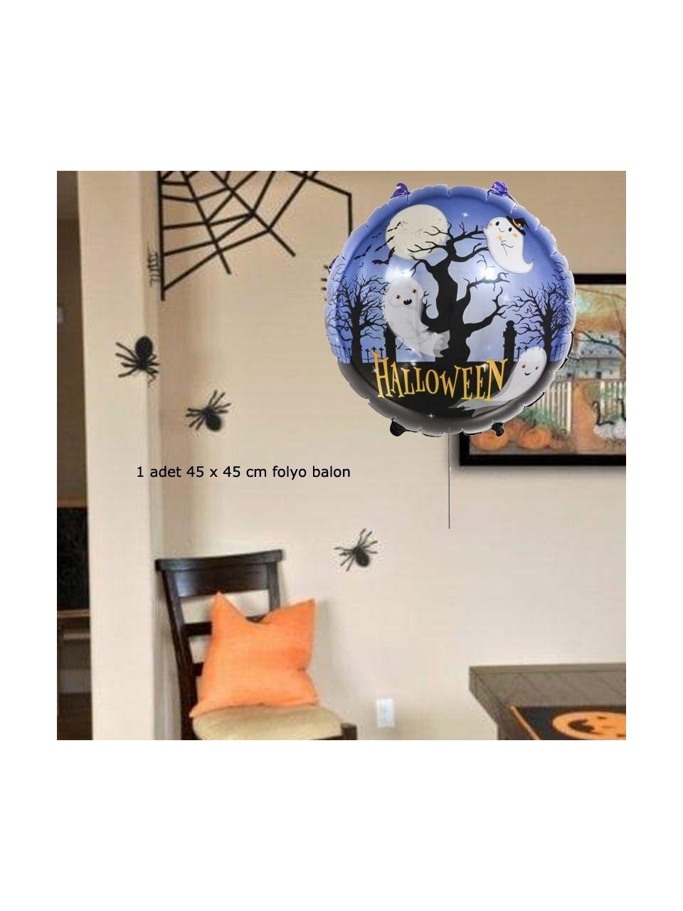 Folyo balon Halloween cadılar bayramı yuvarlak ağaç üstünde hayaletler 45*45 cm