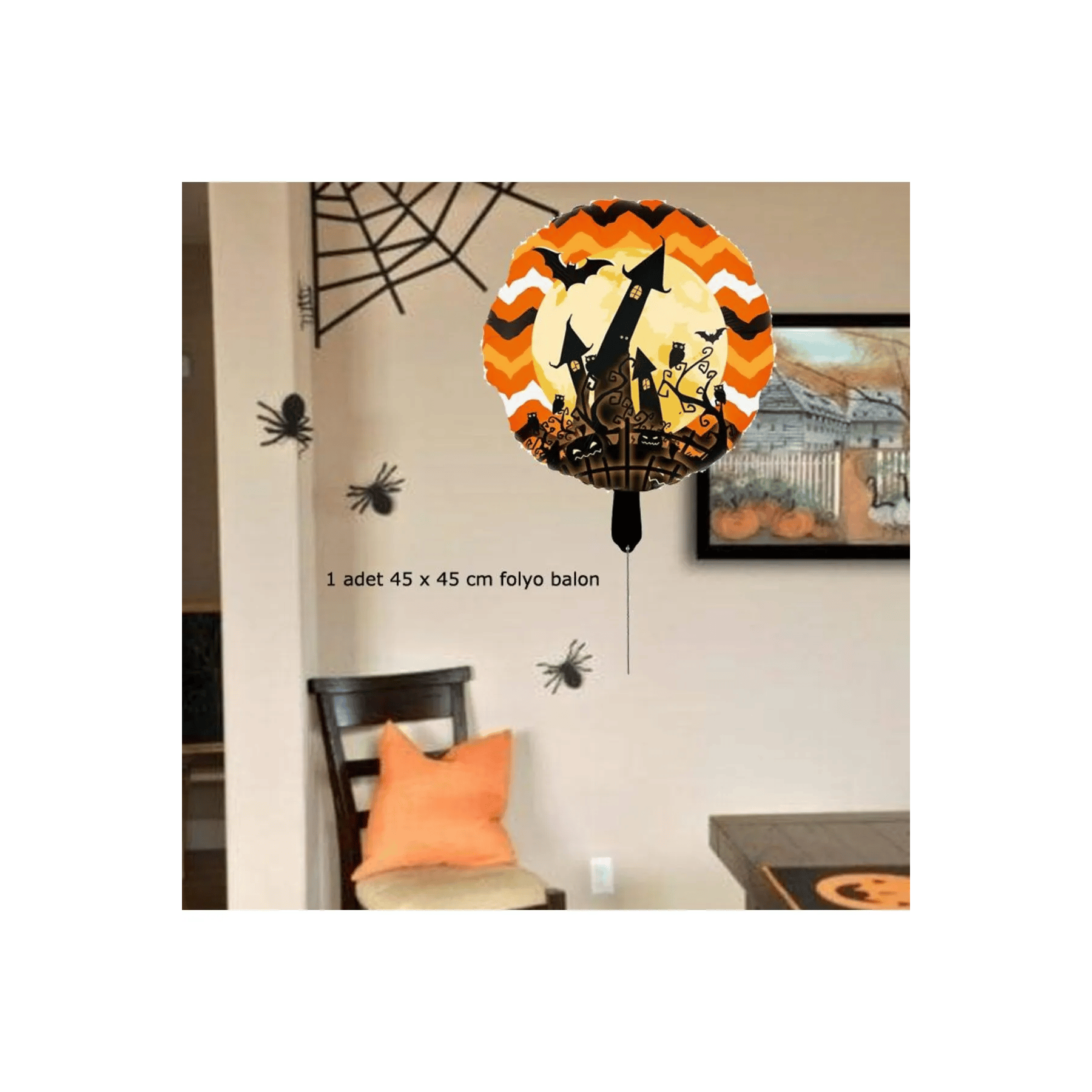 Folyo balon Halloween Cadılar Bayramı Şatolu Yarasalı yuvarlak 45*45cm       
