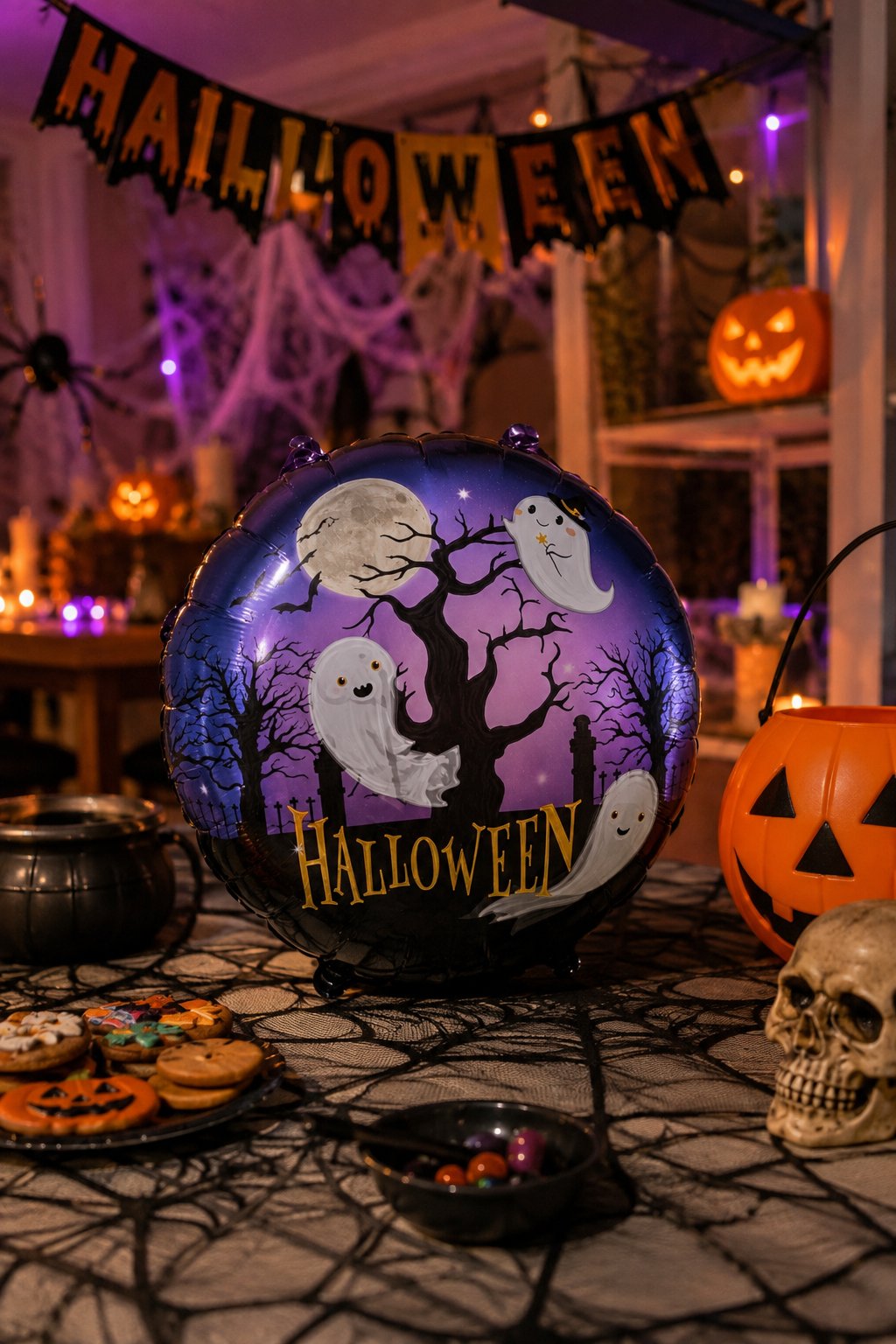 Folyo balon Halloween hayelet ağacı 45x45 yuvarlak