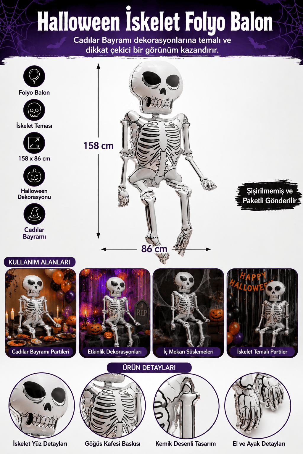 Folyo Balon Halloween iskelet folyo 158*86 cm