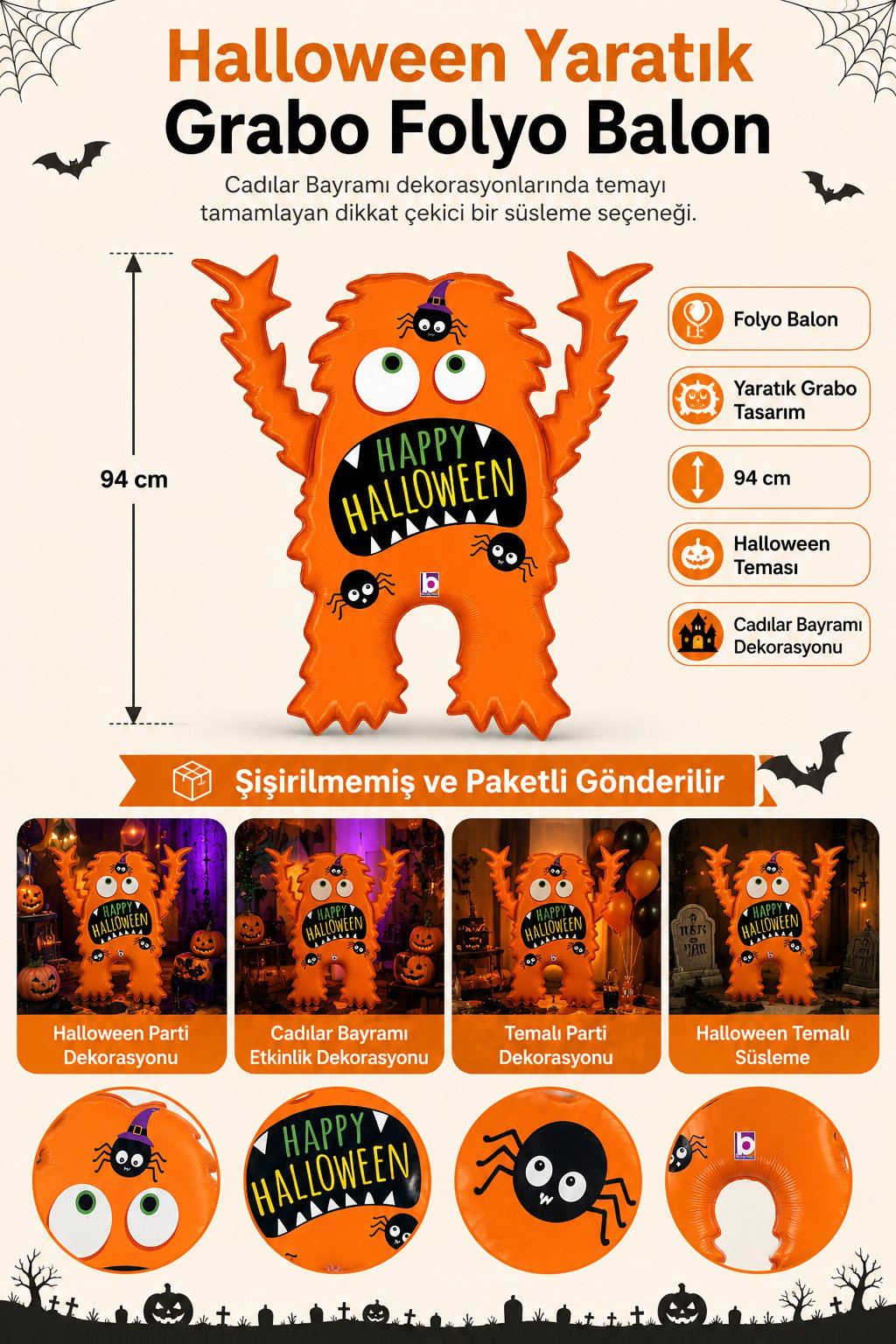 Folyo Balon  Halloween Monster grabo 37inç-94cm