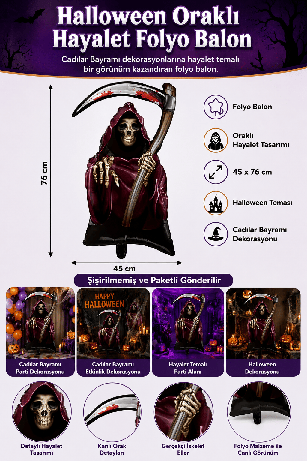 Folyo balon Halloween oraklı hayalet 45x76cm