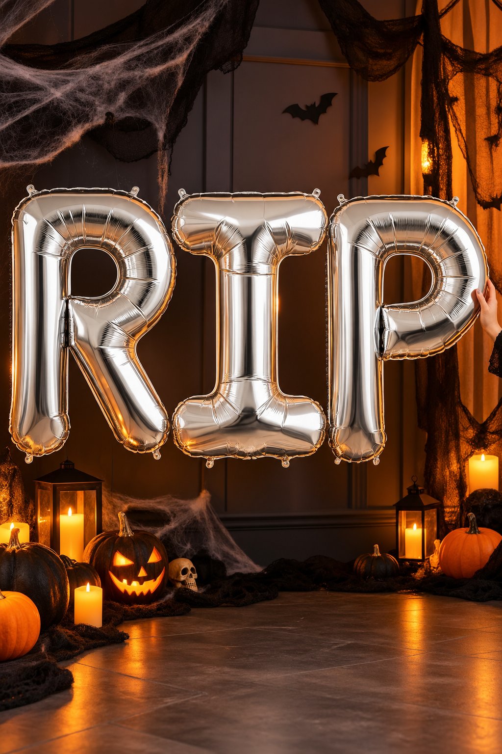 Folyo Balon Halloween RIP yazısı 100 cm 40inç gümüş set