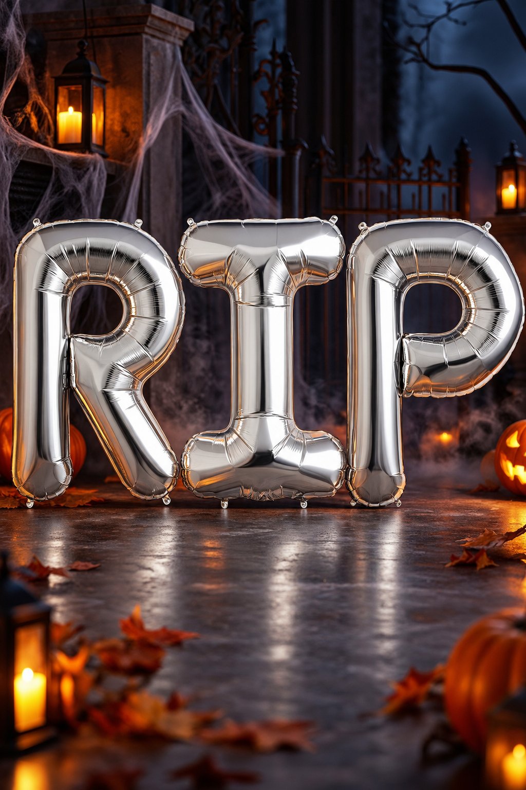 Folyo Balon Halloween RIP yazısı 100 cm 40inç gümüş set