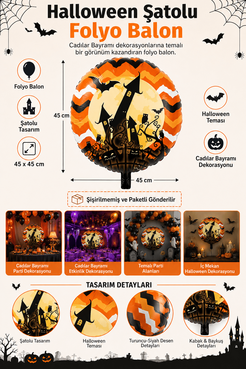 Folyo balon Halloween şatolu 45x45