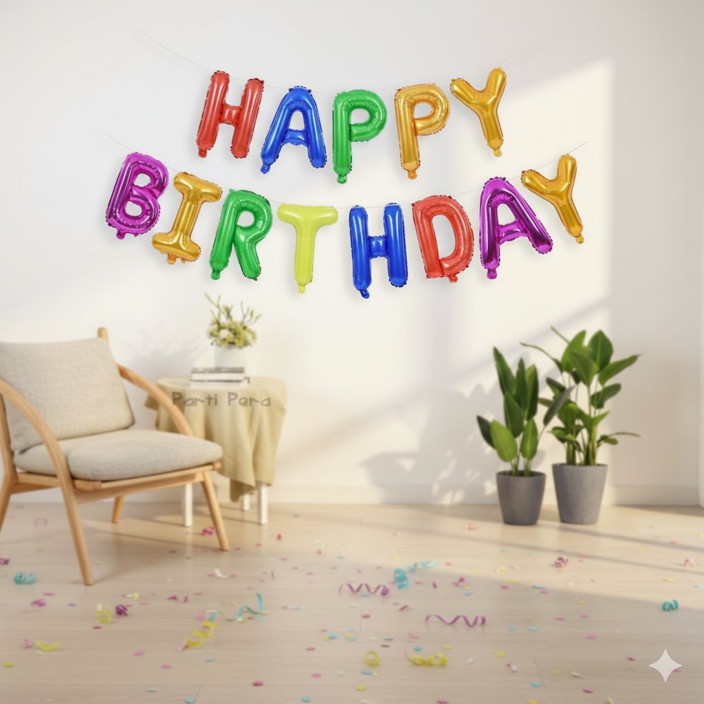 Folyo Balon Happy Birthday Renkli Harf  Balon Set 35 cm