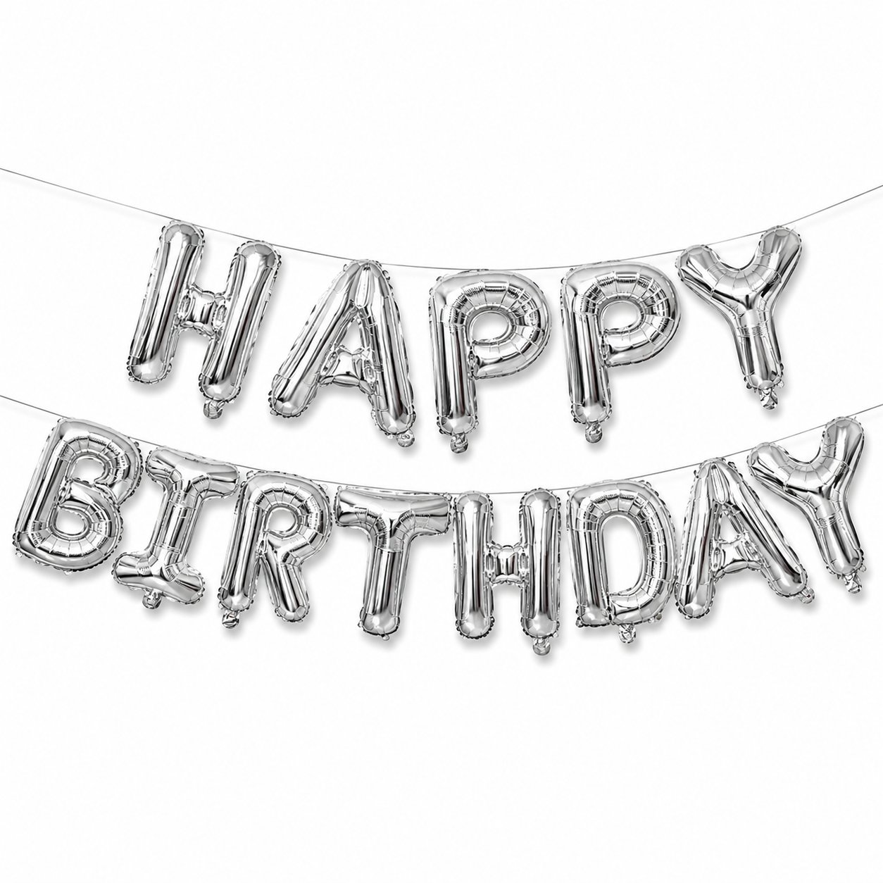 Folyo Balon Happy Birthday Yazı Gümüş set 13 harf ipli