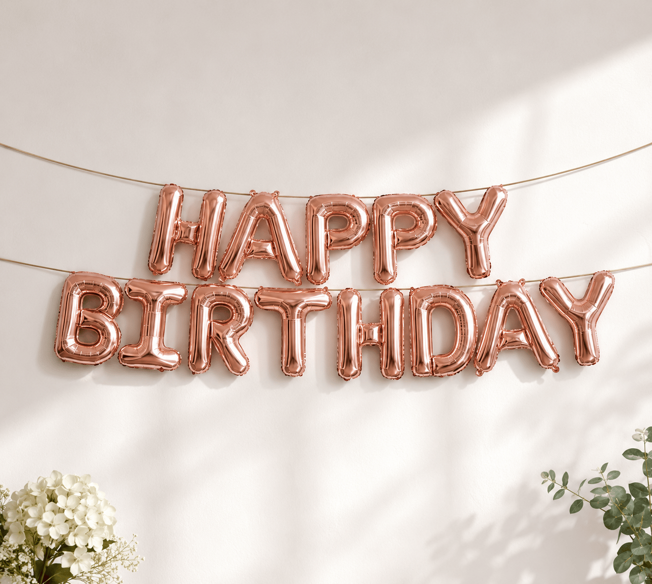 Folyo Balon Happy Birthday Yazı Rosegold set 13 harf ipli