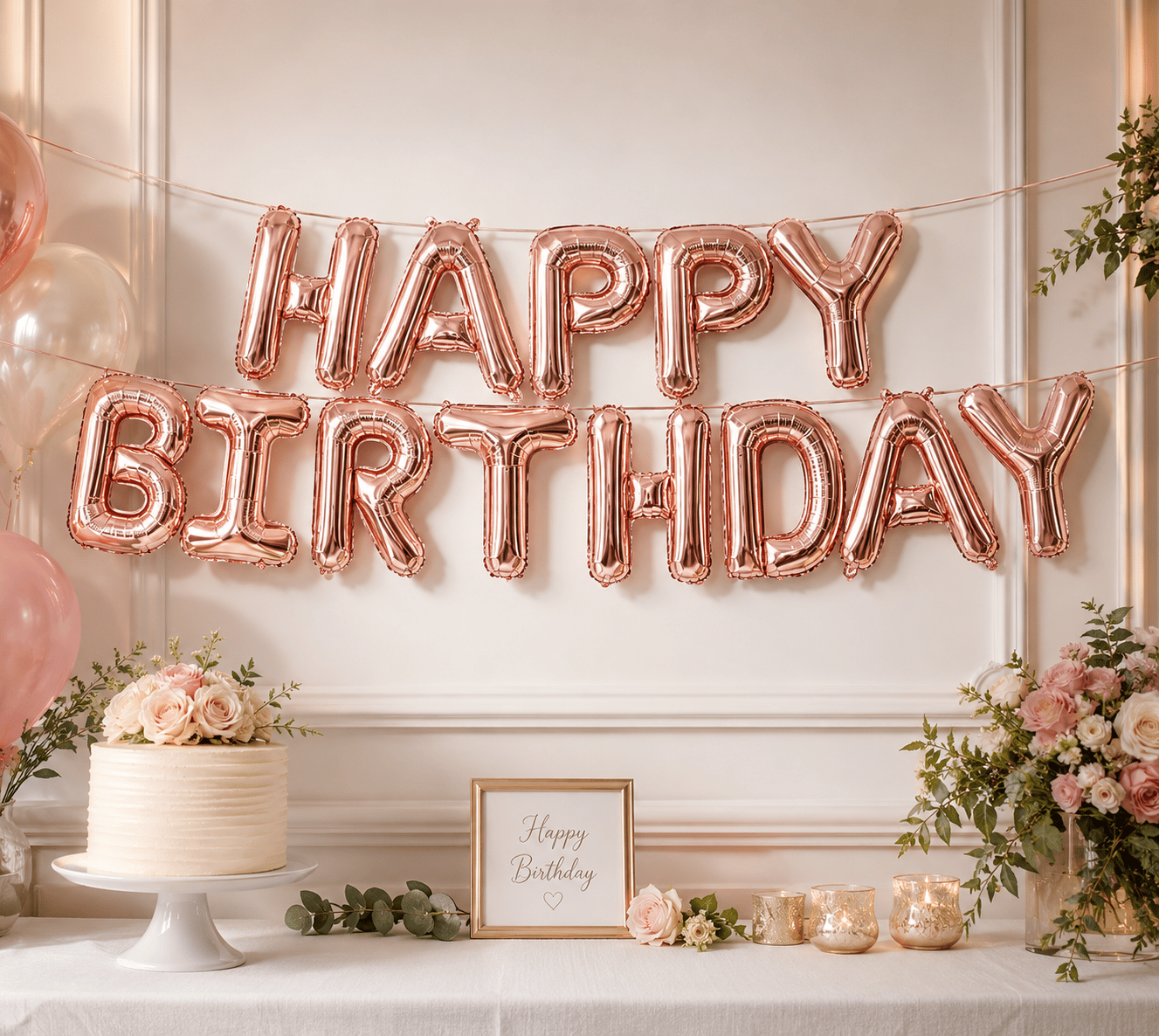 Folyo Balon Happy Birthday Yazı Rosegold set 13 harf ipli