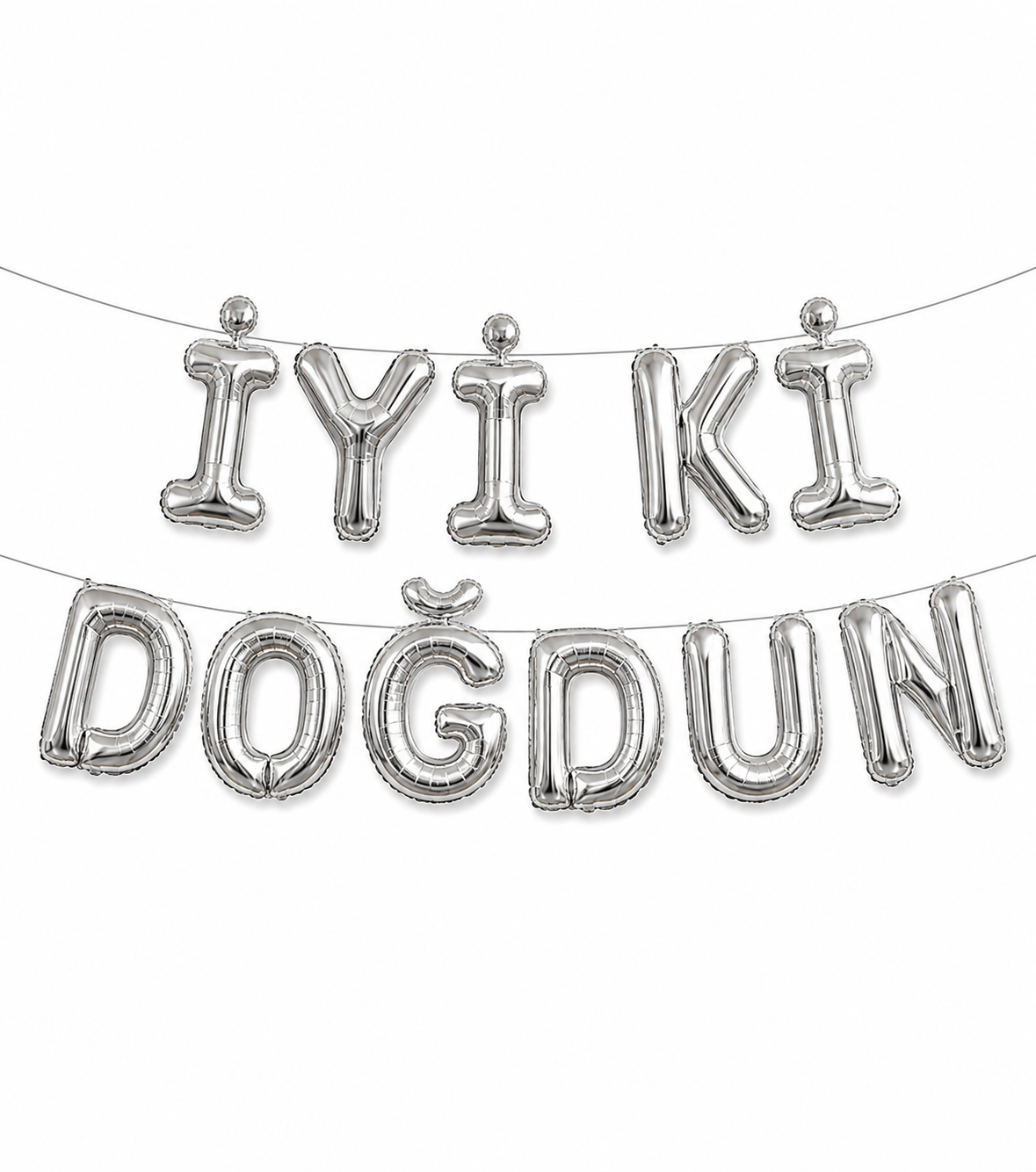 Folyo Balon İyi ki Doğdun  Yazı Gümüş set 15 prç harf ipli
