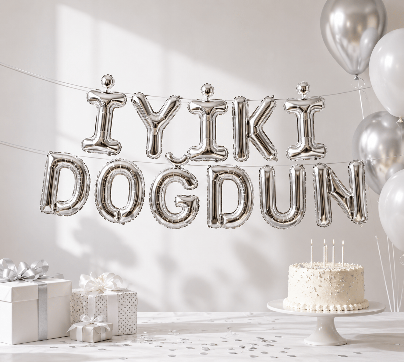 Folyo Balon İyi ki Doğdun  Yazı Gümüş set 15 prç harf ipli