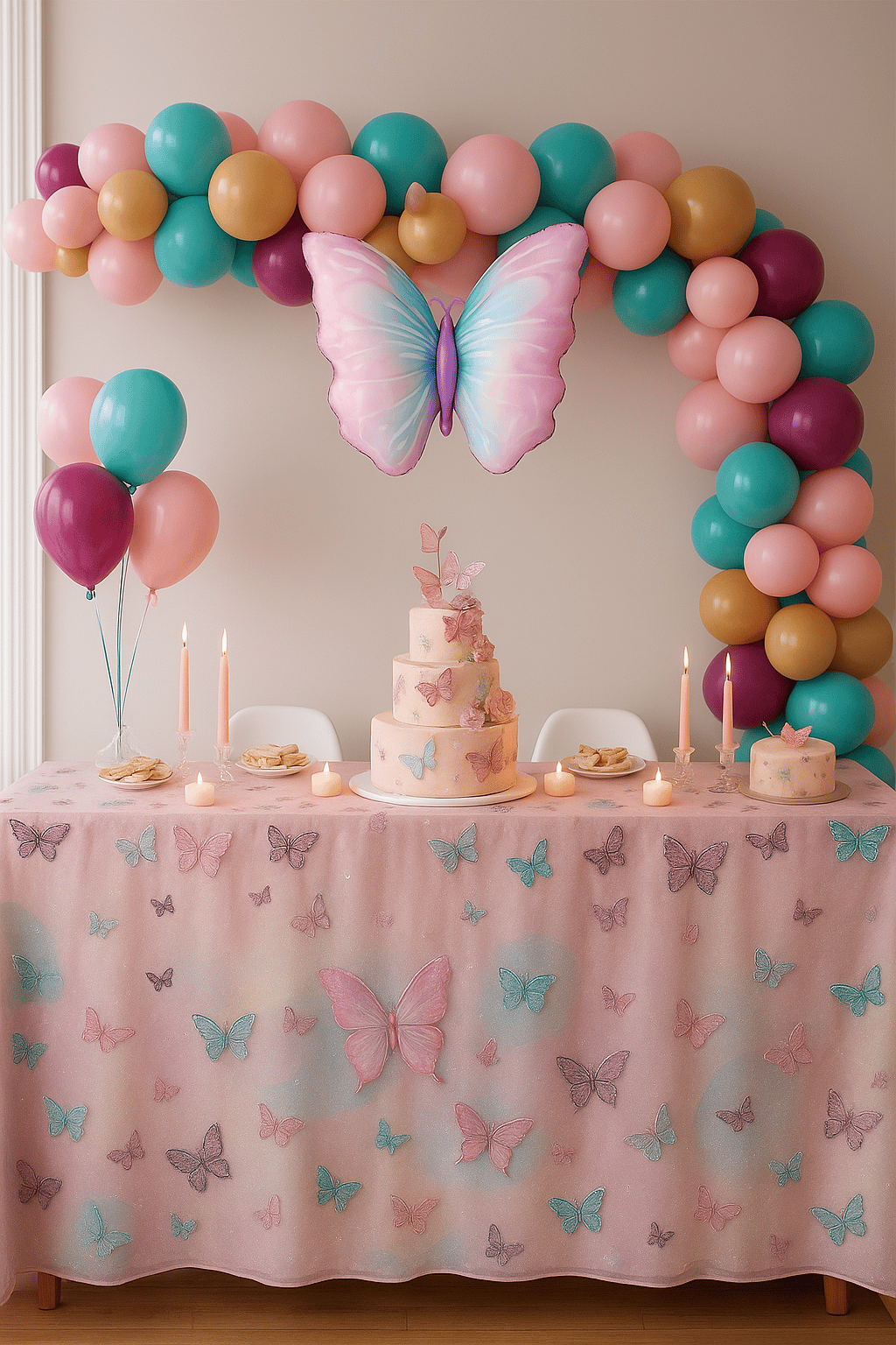 Folyo Balon Kelebek Temalı Pembe Tonlarda 82X52cm Doğum günü Duvar Süsü