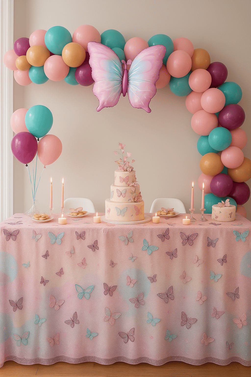 Folyo Balon Kelebek Temalı Pembe Tonlarda 82X52cm Doğum günü Duvar Süsü