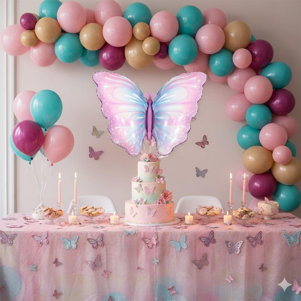 Folyo Balon Kelebek Temalı Pembe Tonlarda 82X52cm Doğum günü Duvar Süsü