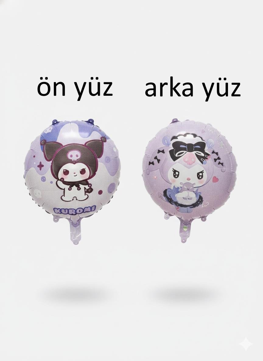Folyo Balon Kuromi Temalı Mor Çift Yüzlü 45 cm Perti Folyo Balon