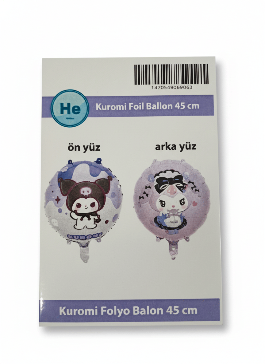 Folyo Balon Kuromi Temalı Mor Çift Yüzlü 45 cm Perti Folyo Balon