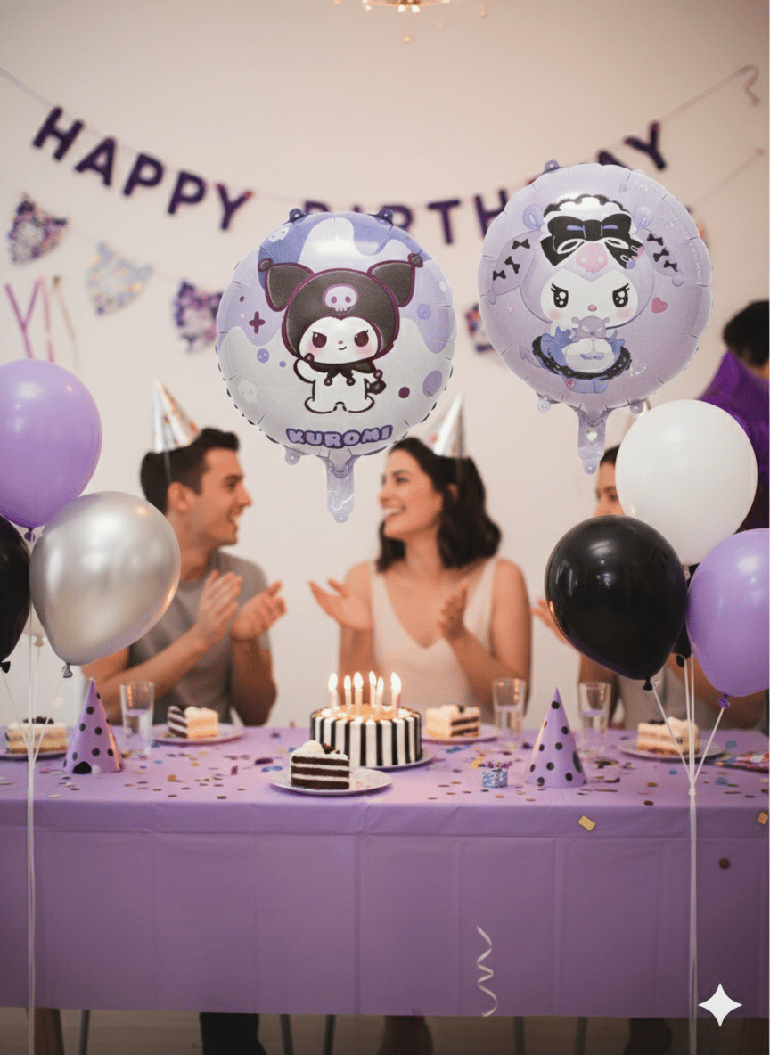 Folyo Balon Kuromi Temalı Mor Çift Yüzlü 45 cm Perti Folyo Balon