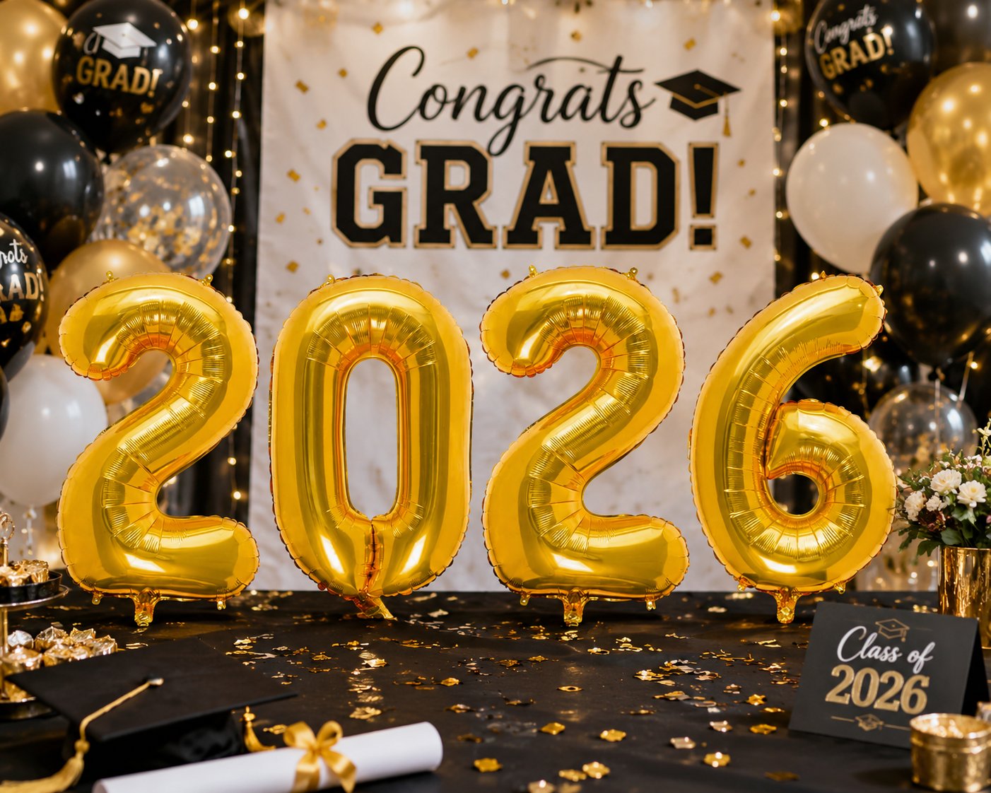 Folyo Balon Mezuniyet 2026 Gold-Altın set 40 inç 100 cm 4 rakam