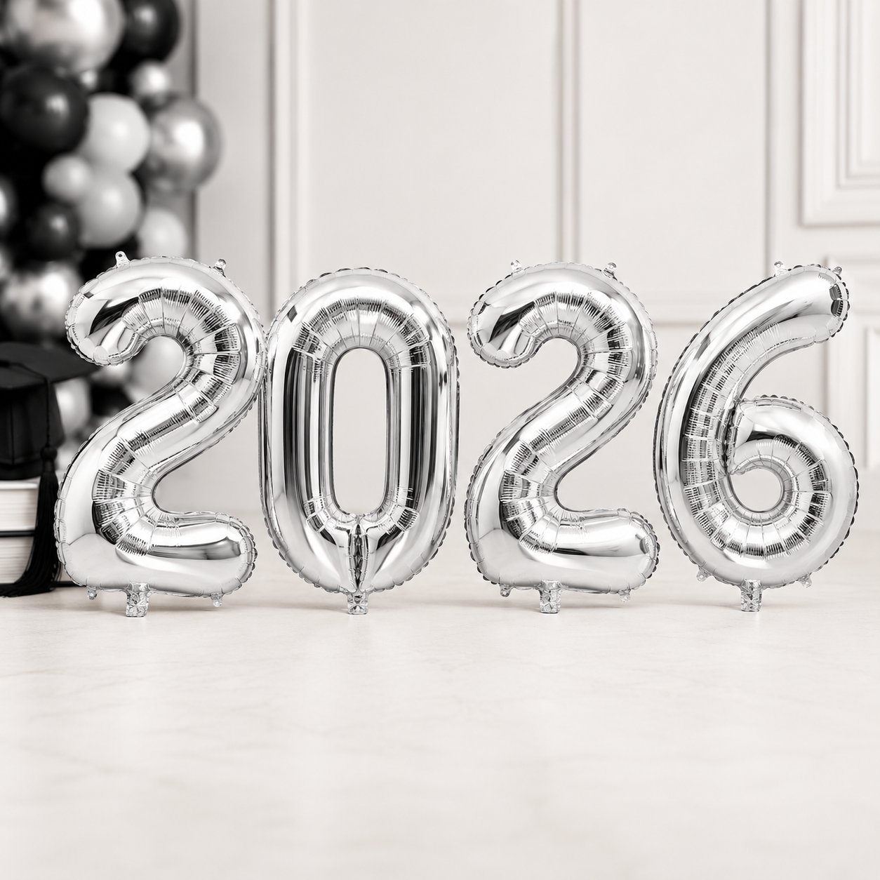 Folyo Balon Mezuniyet 2026 Gümüş-Silver set 40 inç 100 cm 4 rakam