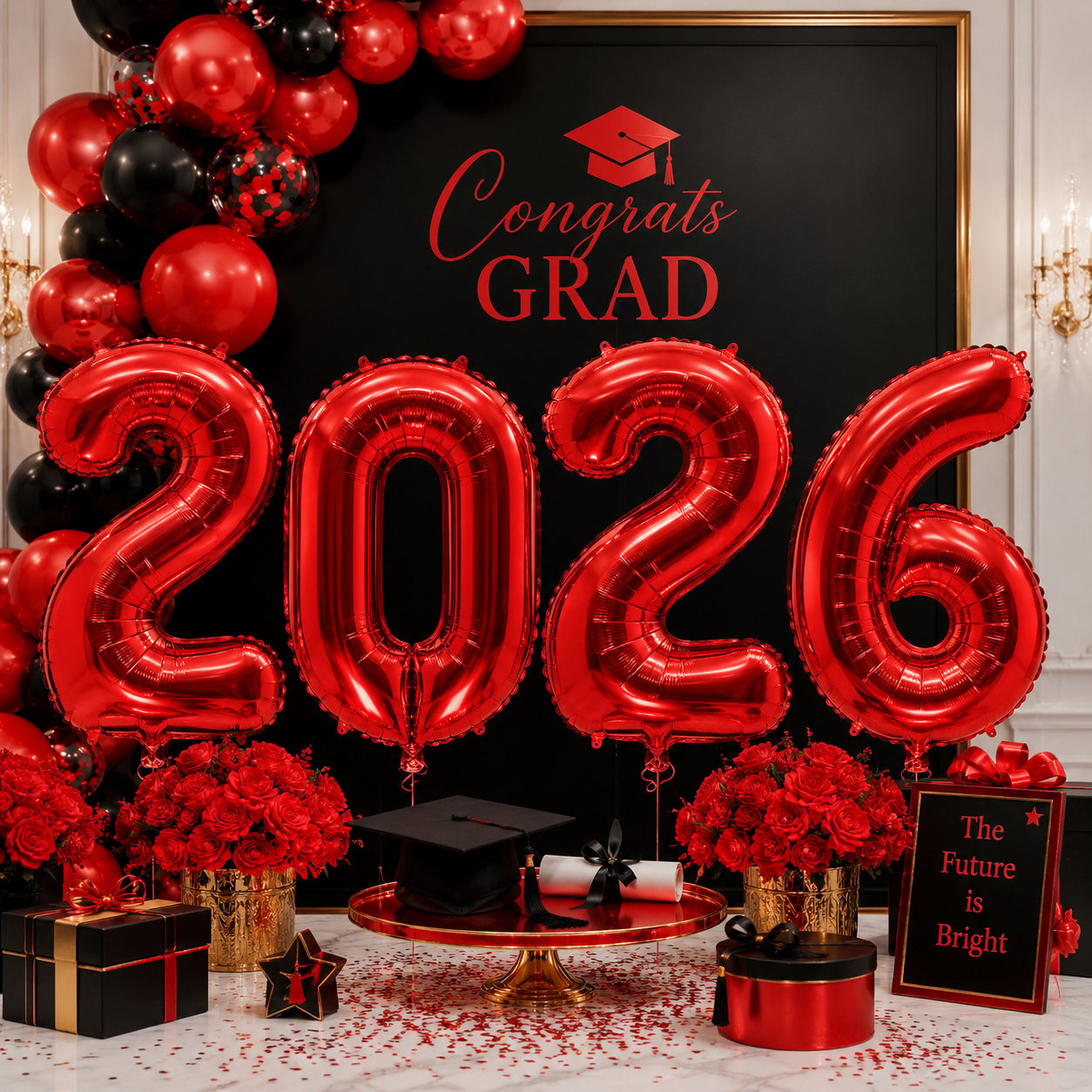 Folyo Balon Mezuniyet 2026 Kırmızı set 40 inç 100 cm 4 rakam