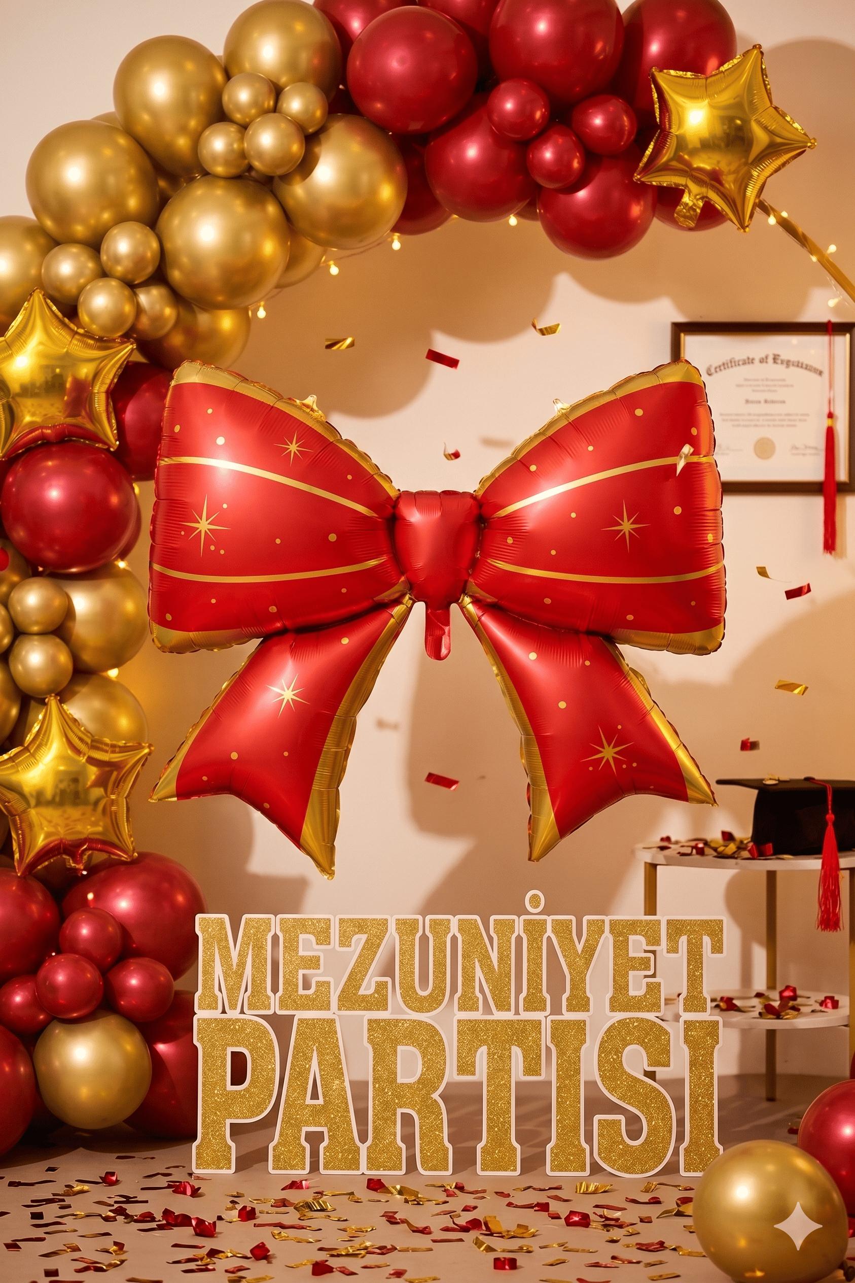 Folyo Balon Mezuniyet Fiyonk Folyo Balon Kırmızı-gold 98*75 cm