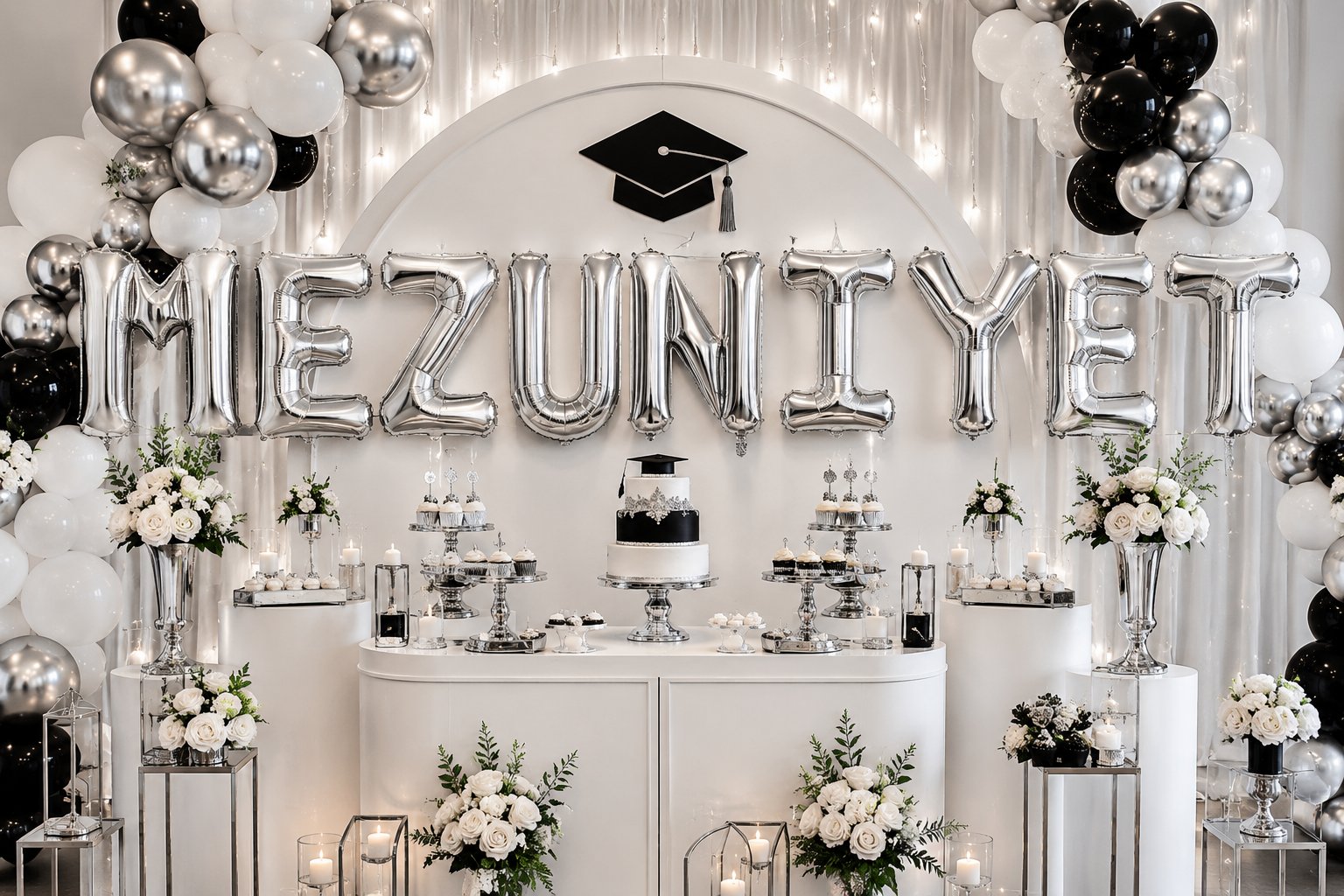 Folyo Balon Mezuniyet Yazısı Gümüş-Silver set 40 inç 100 cm 9 harf