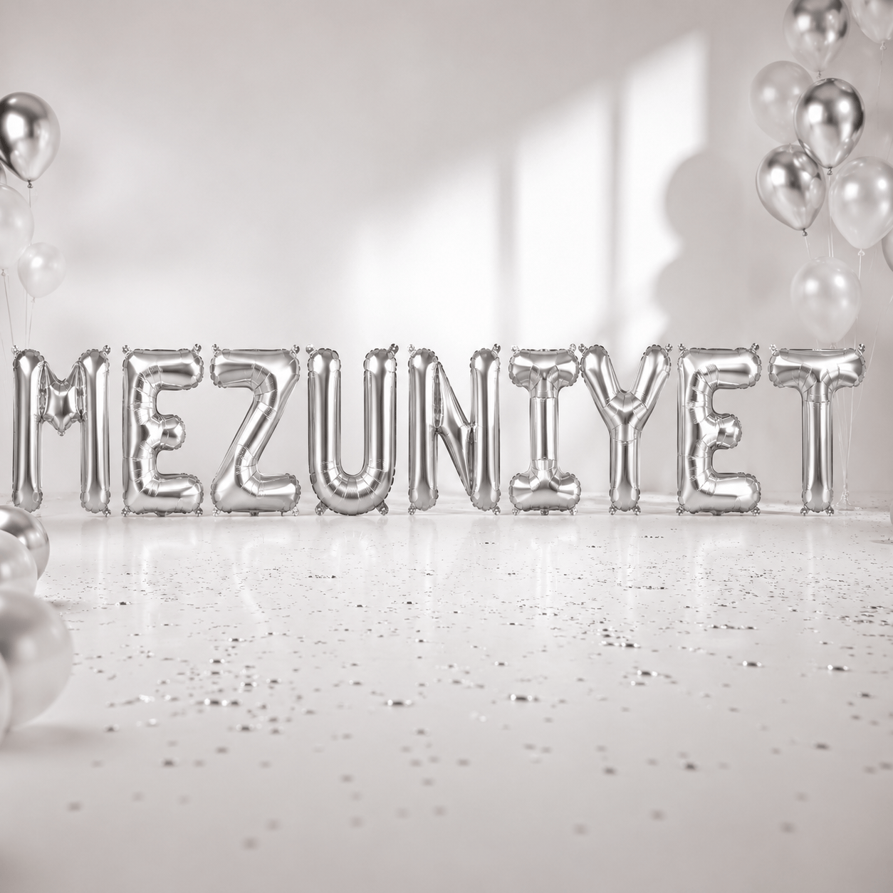 Folyo Balon Mezuniyet Yazısı Gümüş-Silver set 40 inç 100 cm 9 harf