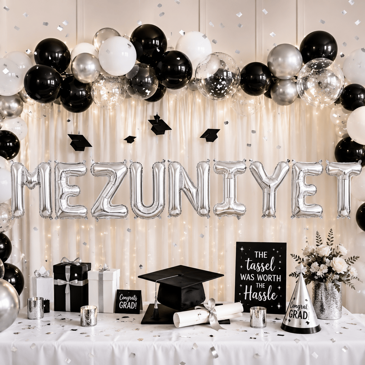 Folyo Balon Mezuniyet Yazısı Gümüş-Silver set 40 inç 100 cm 9 harf