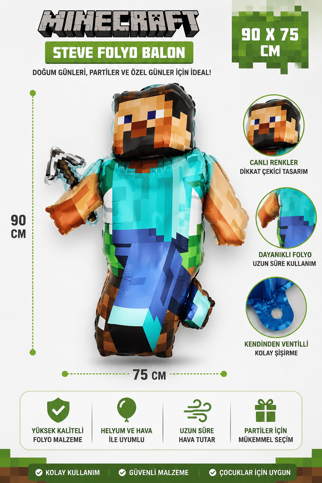 Folyo Balon MİNECRAFT STEVE 90x75cm
