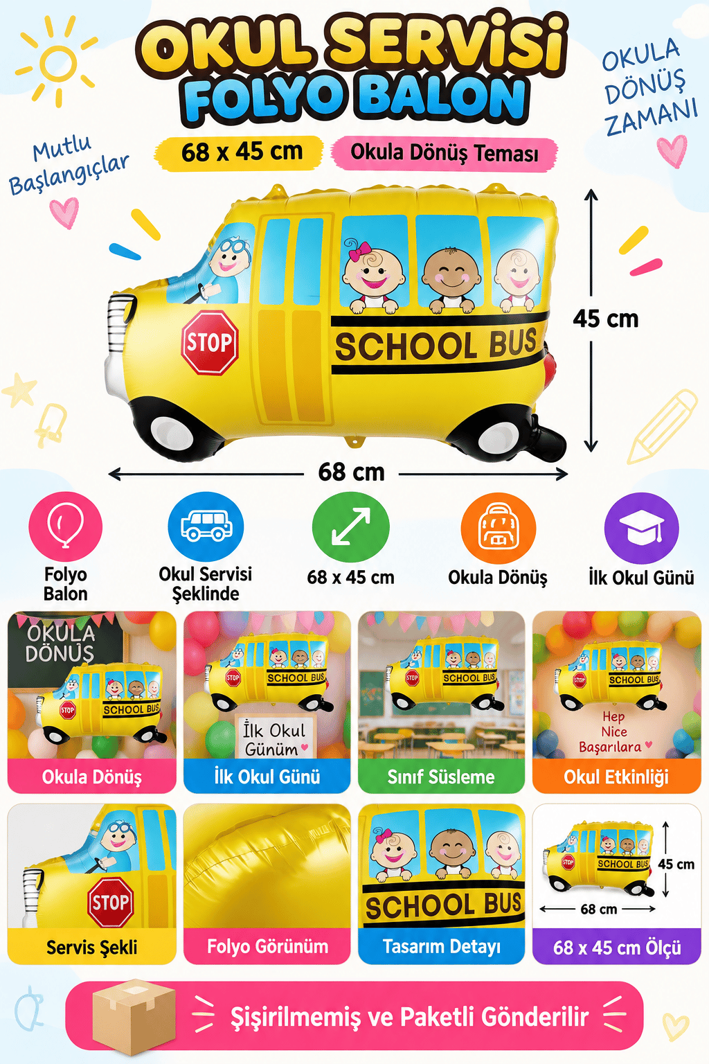 Folyo Balon Okul Servisi Şeklinde  68*45 cm
