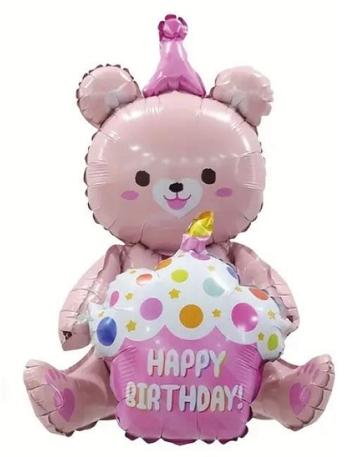 Folyo Balon Oturan Ayı Cupcakeli Pembe 92x73 Cm