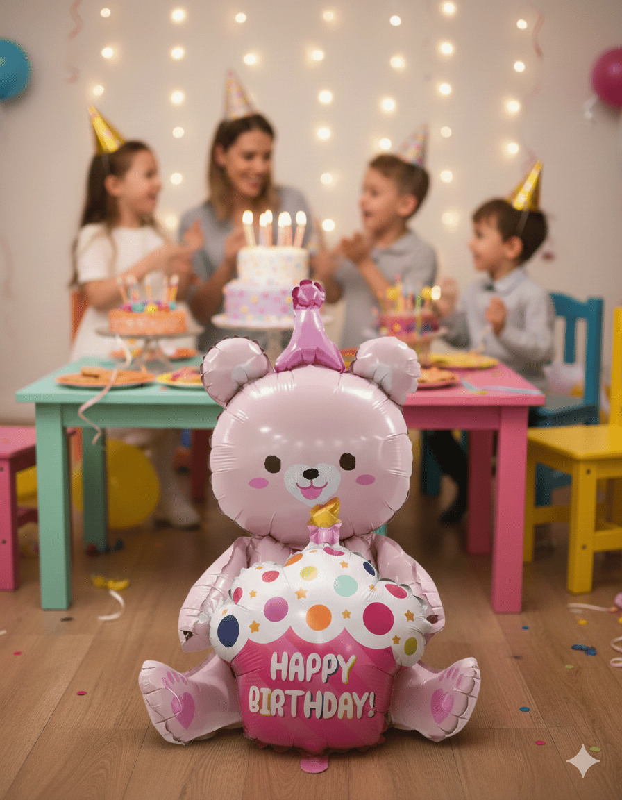 Folyo Balon Oturan Ayı Cupcakeli Pembe 92x73 Cm